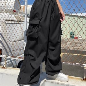Drawstring Waist Flap Parachute Cargo Trousers