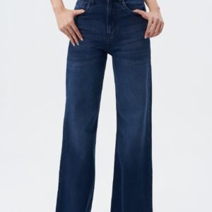 Twilight Blue Raw Hem Wide Leg Jeans