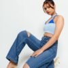 Blue Knee Slit Women's Wide Jeans