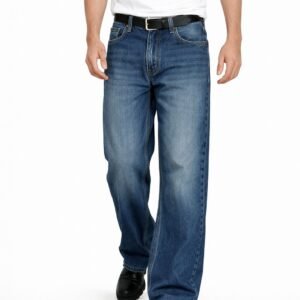 Worn Blue Whisker Wash Loose Straight Fit Jeans