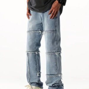 Casual Raw Trim Distressed Denim