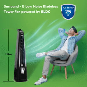 Uksha Surround B Black | BLDC Tower Fan with Remote & 7 Speeds