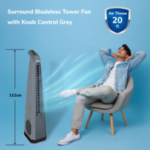 Uksha Surround Grey | Bladeless Tower Fan with Knob Control