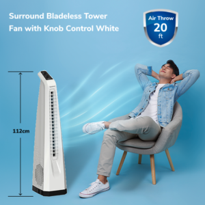 Uksha Surround White | Bladeless Tower Fan with Turbo Throw Tech