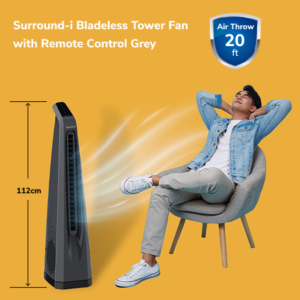 Uksha Surround-i Grey | Remote Tower Fan with Turbo Throw Tech