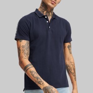 Navy Blue Shoulder Tape Polo T-Shirt