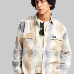 Beige Plaid Check Shacket