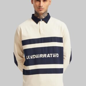 White and Navy Printed Polo