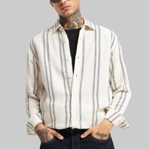 Off White Striped Textured Shirt