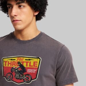 Throttle Grey Acid Washed T-Shirt Men