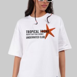 Tropical Starfish White Oversized Fit T-Shirt Women
