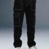 Black 6-Pocket Cargo Jeans for Men - Mid Rise Regular Fit