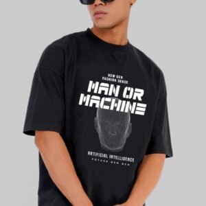 Man Or Machine Black Baggy Fit T-Shirt Men