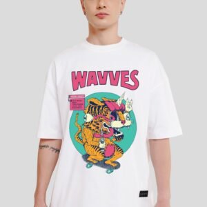 Wavves White Printed T-Shirt Men Baggy Fit