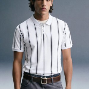 White Striped Polo T-Shirt