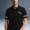 Black Sleeve Logo Print Polo T-Shirt