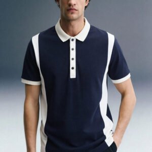 Navy Blue Colourblocked Polo T-Shirt