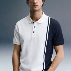 White Colourblocked Polo T-Shirt