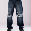 Deep Blue Distressed Men's Relaxed Jeans