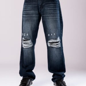 Deep Blue Distressed Men's Relaxed Jeans