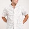 White Striped Cuban Collar Shirt