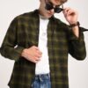 Olive Green Plaid Check Shirt