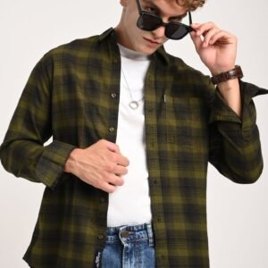 Olive Green Plaid Check Shirt