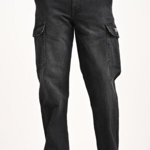 Black 6-Pocket Cargo Jeans For Men - Mid Rise Relaxed Fit