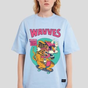 Wavves Powder Blue Printed T-Shirt For Women