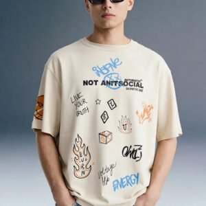 Not Antisocial Light Beige Oversized T-shirt Men