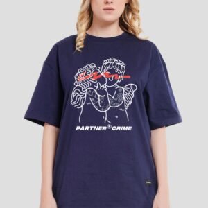 Partner N Crime Navy Blue Printed T-Shirt Women Oversized Fit