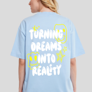 Turning Dreams into Reality Powder Blue Printed T-Shirt
