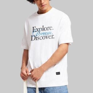 Explore Dream Discover White Oversized Fit T-Shirt Men