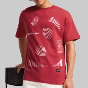 Scratched Red Oversized Fit T-Shirt Men