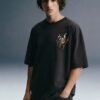 Tiger Eye Black Embroidered Oversized T-shirt Men