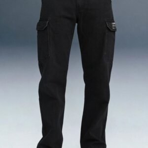 Jet Black 6-Pocket Cargo Jeans For Men - Mid Rise Relaxed Fit