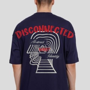 Abstract Disconnected Mind Print Navy Blue Baggy Fit T-Shirt Men