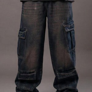 Rusty Blue 8-Pocket Baggy Cargo Jeans for Men
