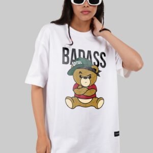 Badass Teddy White Oversized Fit T-Shirt Women