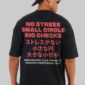No Stress Big Checks Black Baggy Fit T-Shirt Men