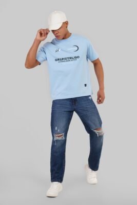 Ctrl/Go Sky Blue Oversized Fit T-Shirt Men