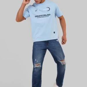 Ctrl/Go Sky Blue Oversized Fit T-Shirt Men