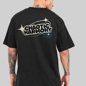 Chaotic Harmony Peace Graphic Black Oversized Fit T-Shirt Men