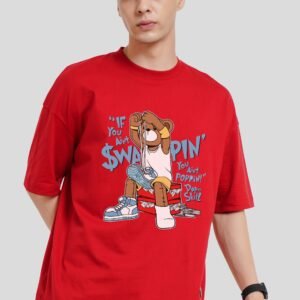 Lil' Bear, Big Dreams Red Printed T-Shirt for Men