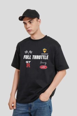 Full Throttle Race Black Oversized Fit T-Shirt Men