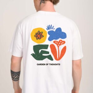 Garden of Thoughts Botanical Print White Oversized Fit T-Shirt Men