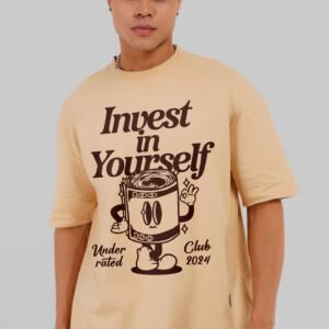 Invest In Yourself Beige Baggy Fit T-Shirt Men