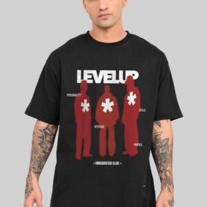 Level Up Silhouette Print Black Oversized Fit T-Shirt Men