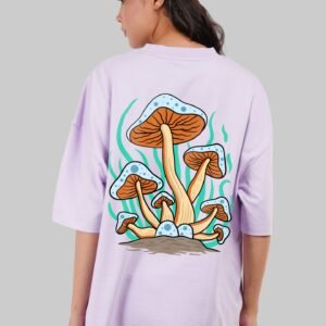 Mushrooms Print Lavender Baggy Fit T-Shirt Women