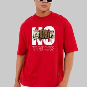 No Excuse No Cash Red Baggy Fit T-Shirt Men
